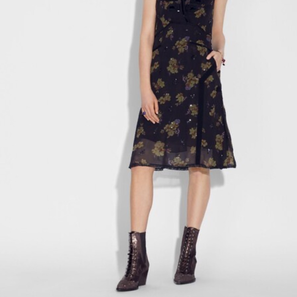 Coach Size 4 Black/Green Forest Floral Print Military Dress View 4